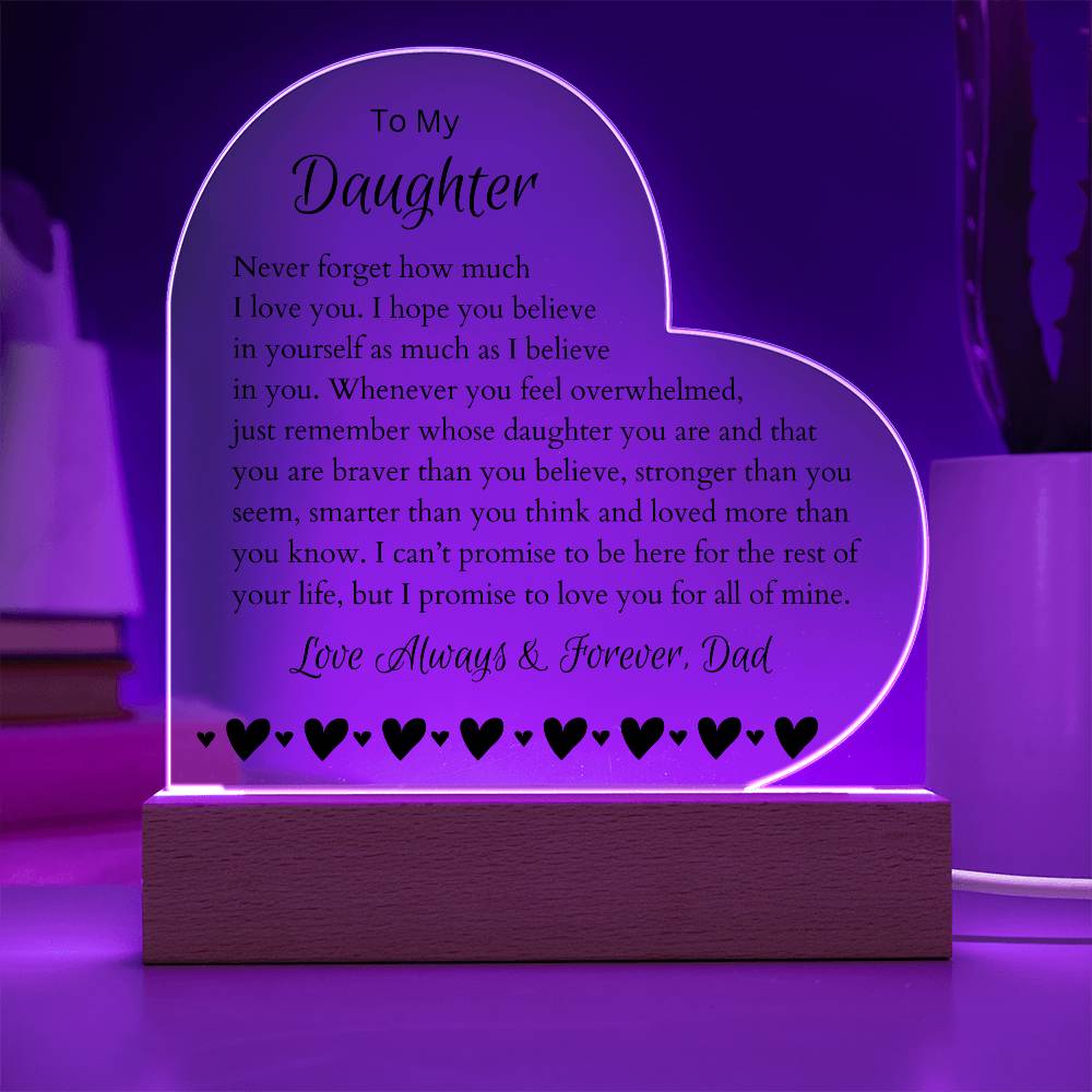 To My Daughter LED Lighted Heart Plaque