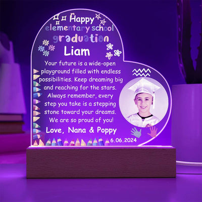 Personalized Photo Elementary School Graduation LED Lighted Heart Acrylic Plaque