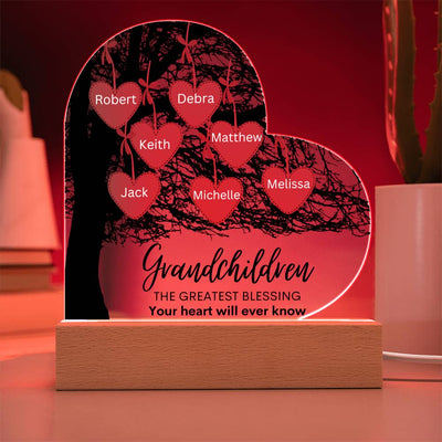 Personalized Tree With Grandchildren's Name LED Lighted Heart Plaque