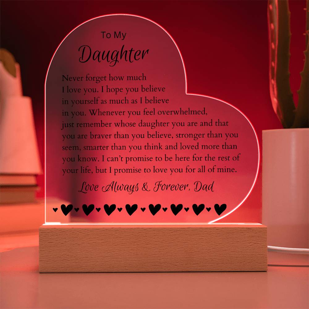 To My Daughter LED Lighted Heart Plaque