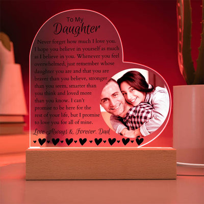 Personalized Daughter LED Lighted Photo Heart Plaque