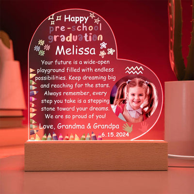 Personalized Pre-school Graduation Photo Heart Acrylic Plaque