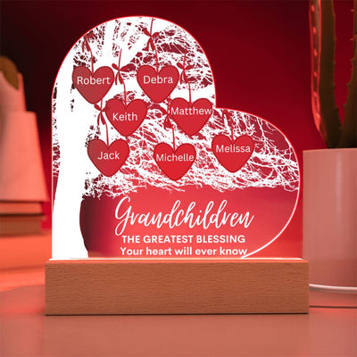 Personalized Tree With Grandchildren's Name LED Lighted Heart Plaque