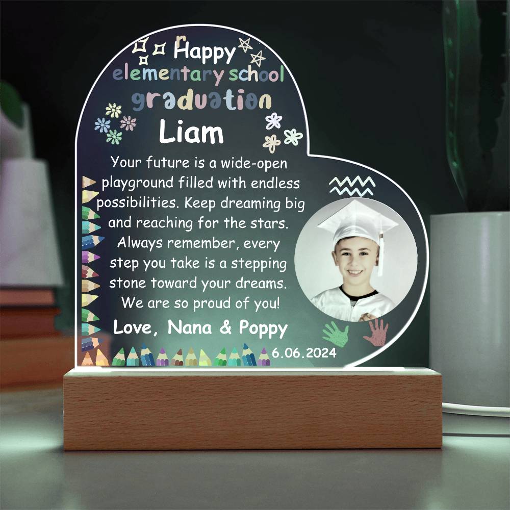 Personalized Photo Elementary School Graduation LED Lighted Heart Acrylic Plaque