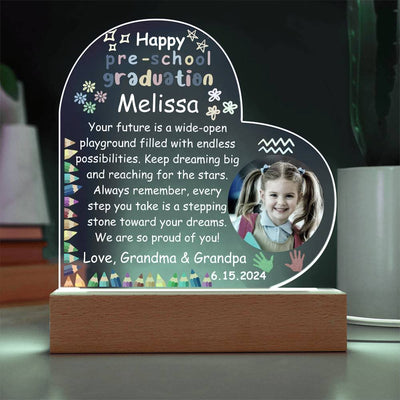 Personalized Pre-school Graduation Photo Heart Acrylic Plaque