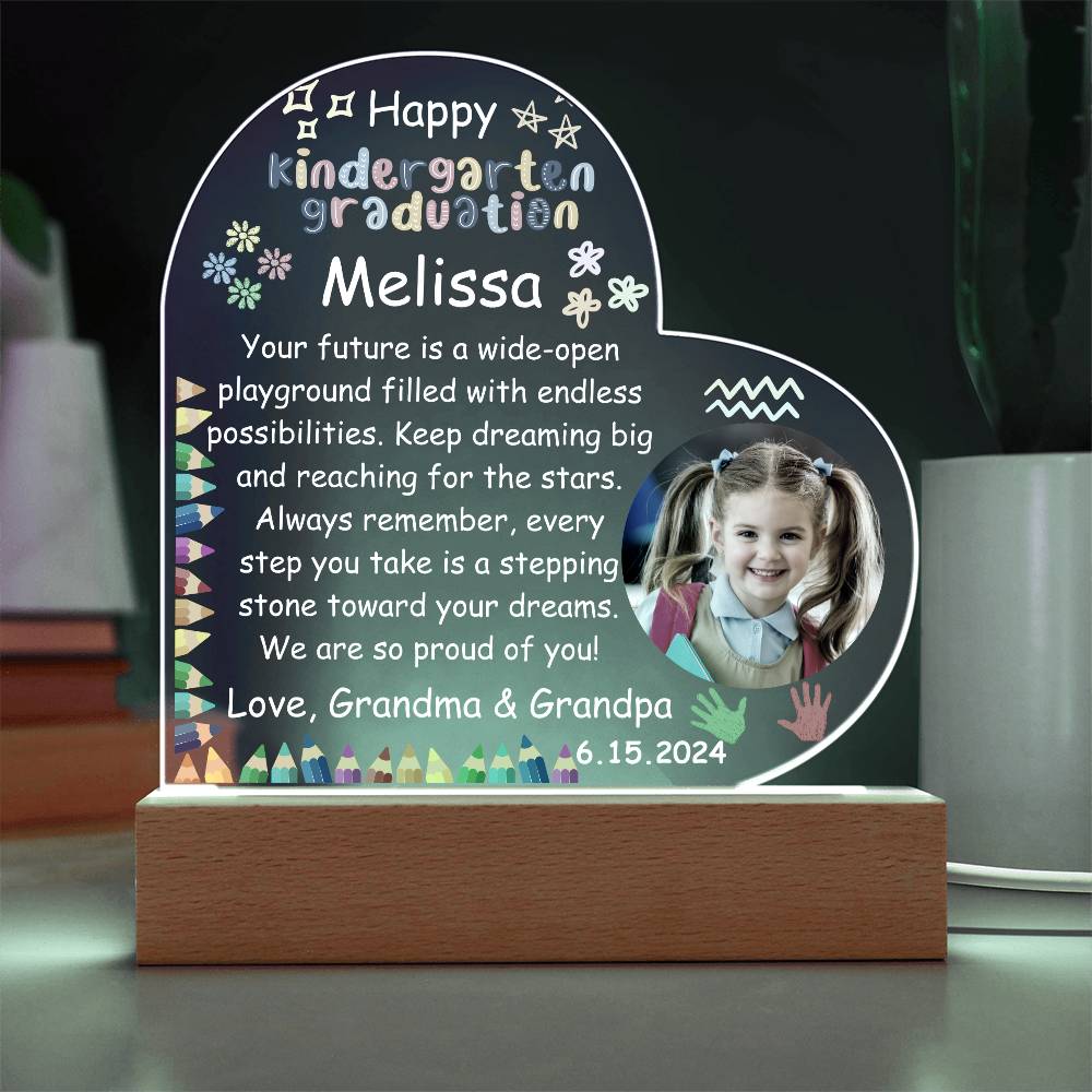 Personalized Kindergarten Graduation Photo Heart Acrylic Plaque