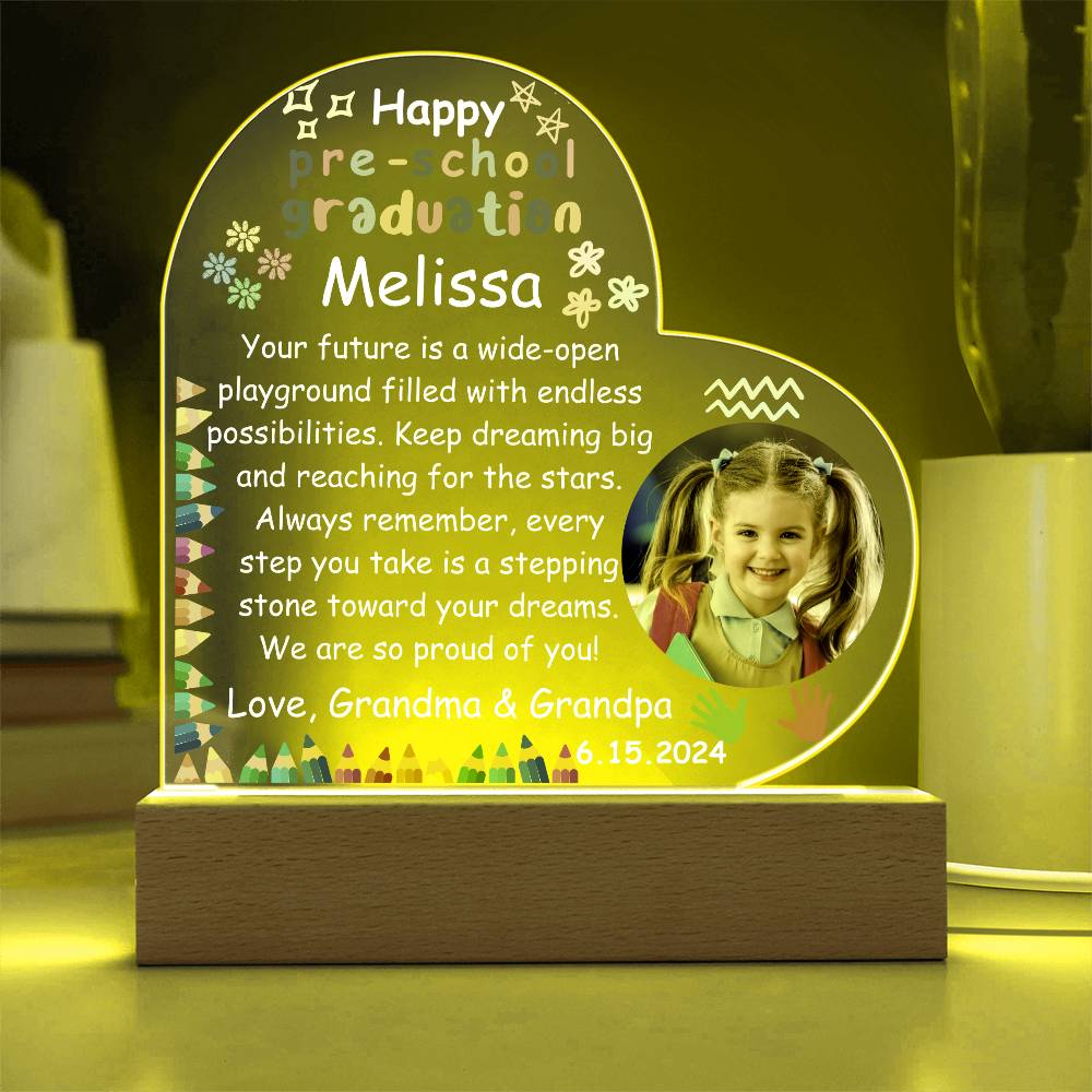 Personalized Pre-school Graduation Photo Heart Acrylic Plaque