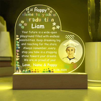 Personalized Photo Elementary School Graduation LED Lighted Heart Acrylic Plaque