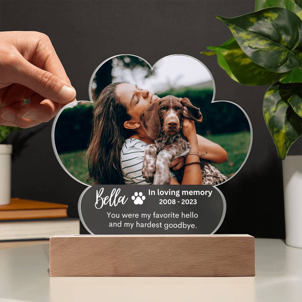 Personalized Pet Memorial LED Lighted Paw Plaque