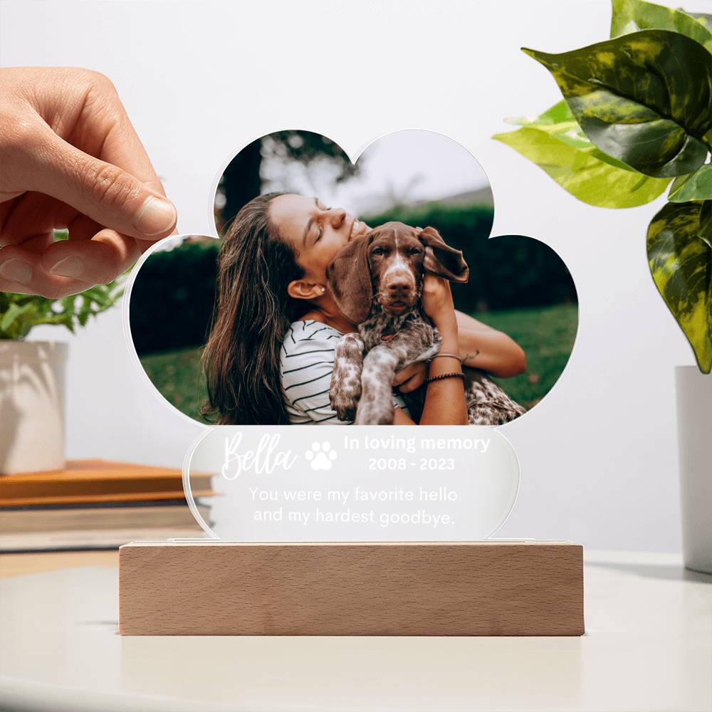 Personalized Pet Memorial LED Lighted Paw Plaque