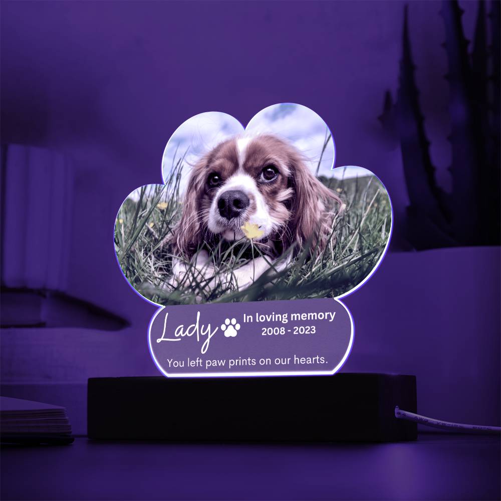 Personalized Pet Memorial LED Lighted Paw Plaque