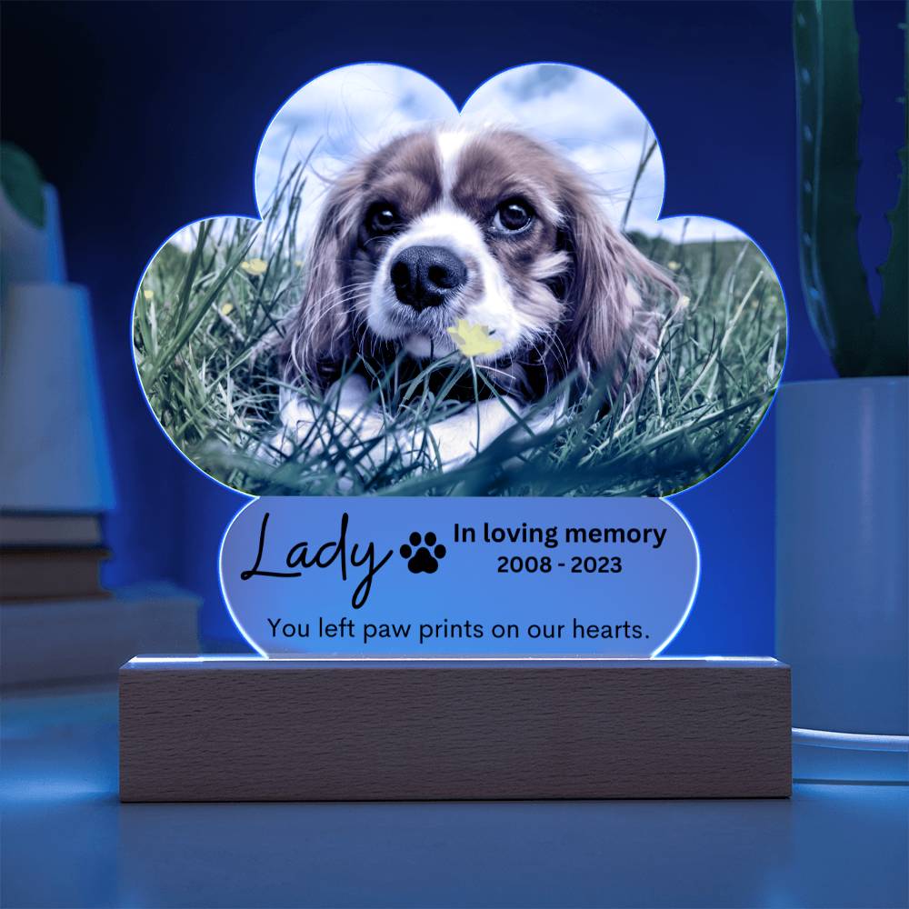 Personalized Pet Memorial LED Lighted Paw Plaque