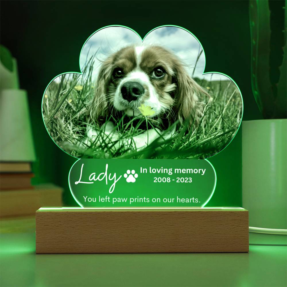 Personalized Pet Memorial LED Lighted Paw Plaque