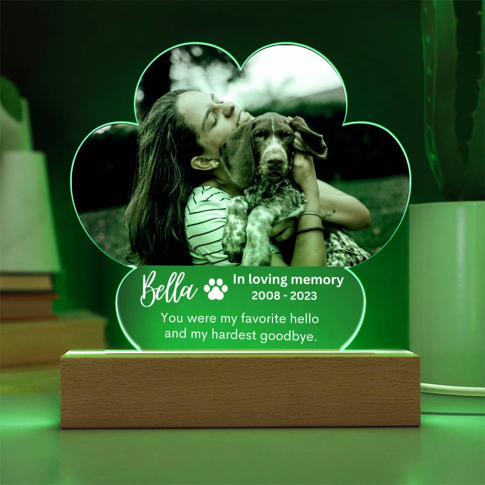 Personalized Pet Memorial LED Lighted Paw Plaque