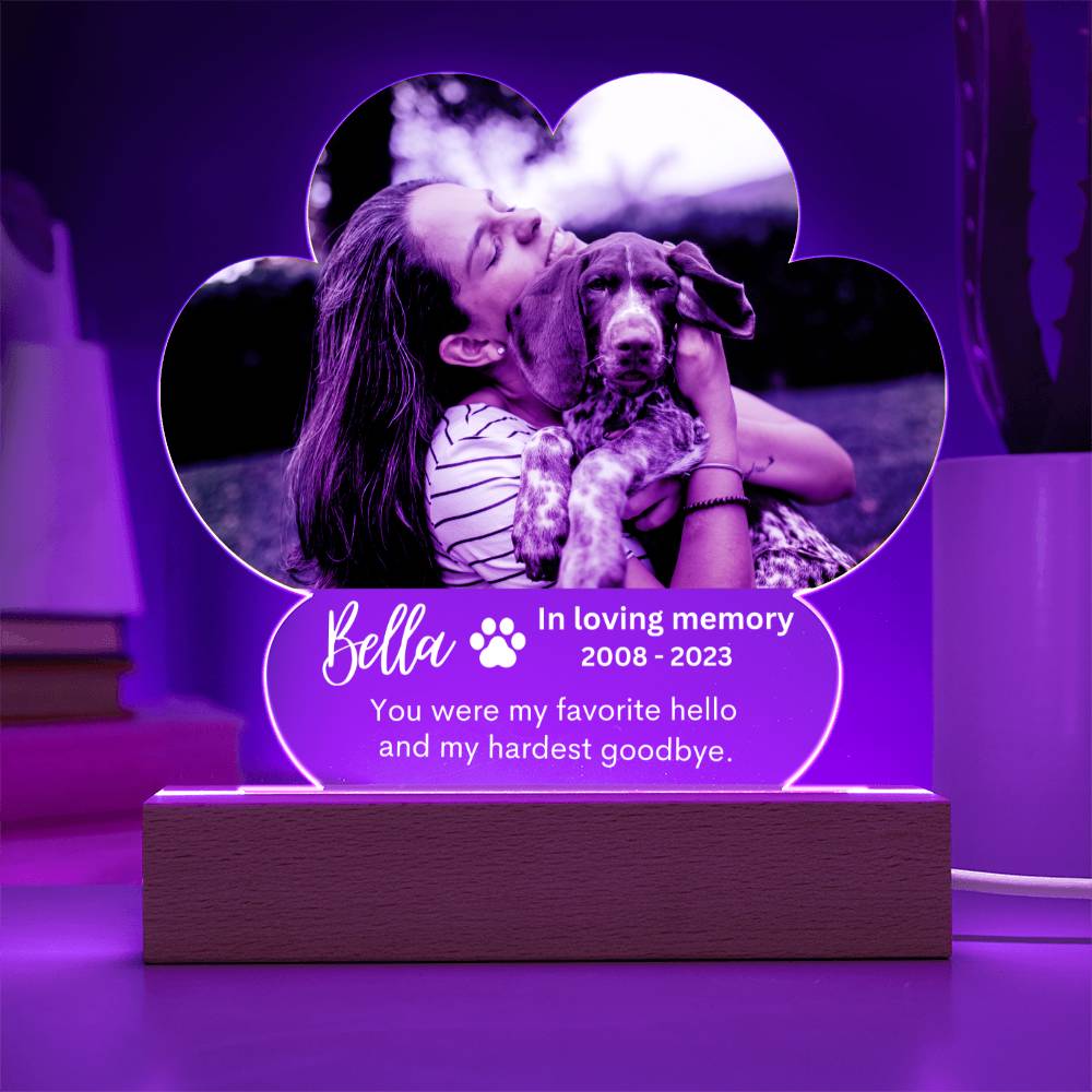 Personalized Pet Memorial LED Lighted Paw Plaque