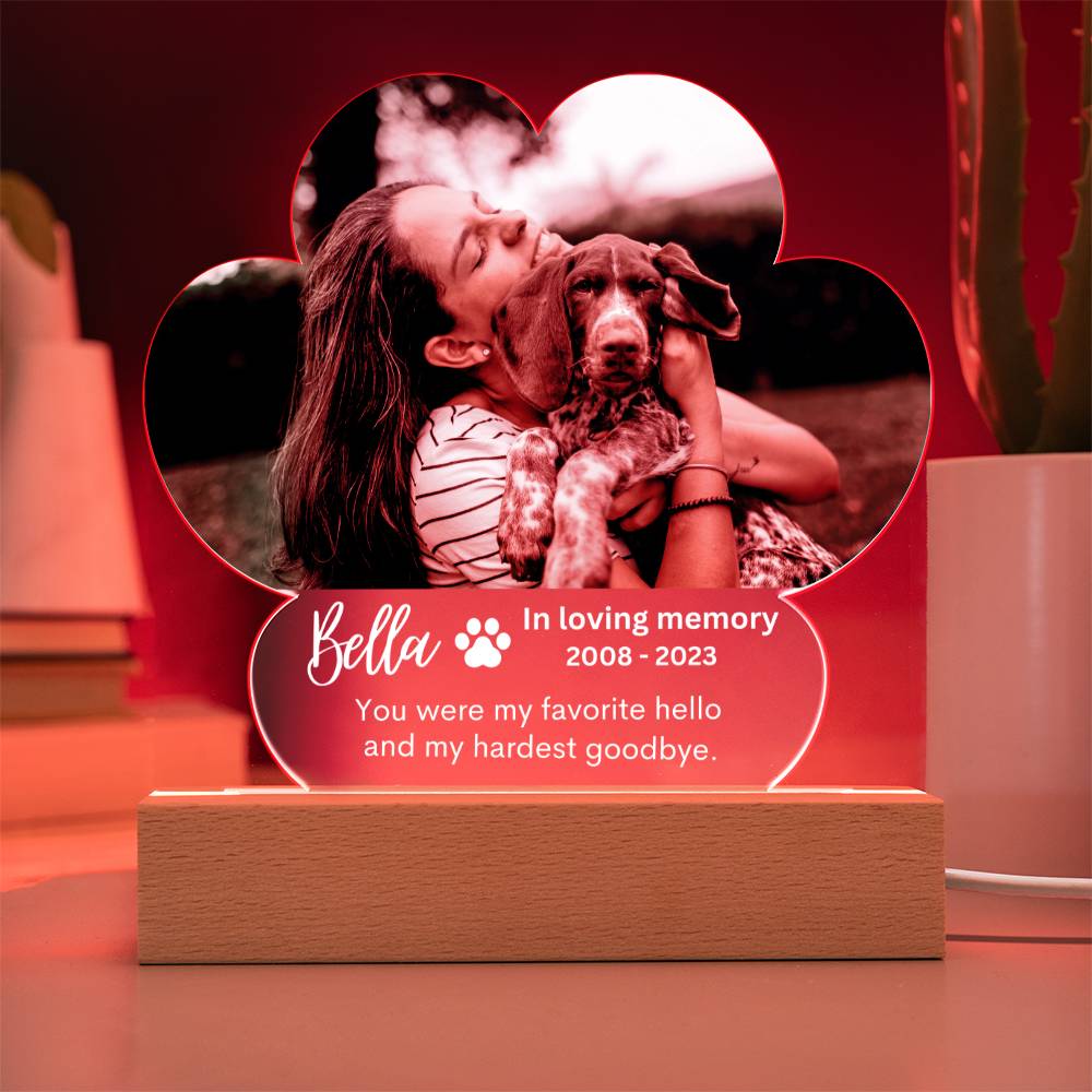 Personalized Pet Memorial LED Lighted Paw Plaque