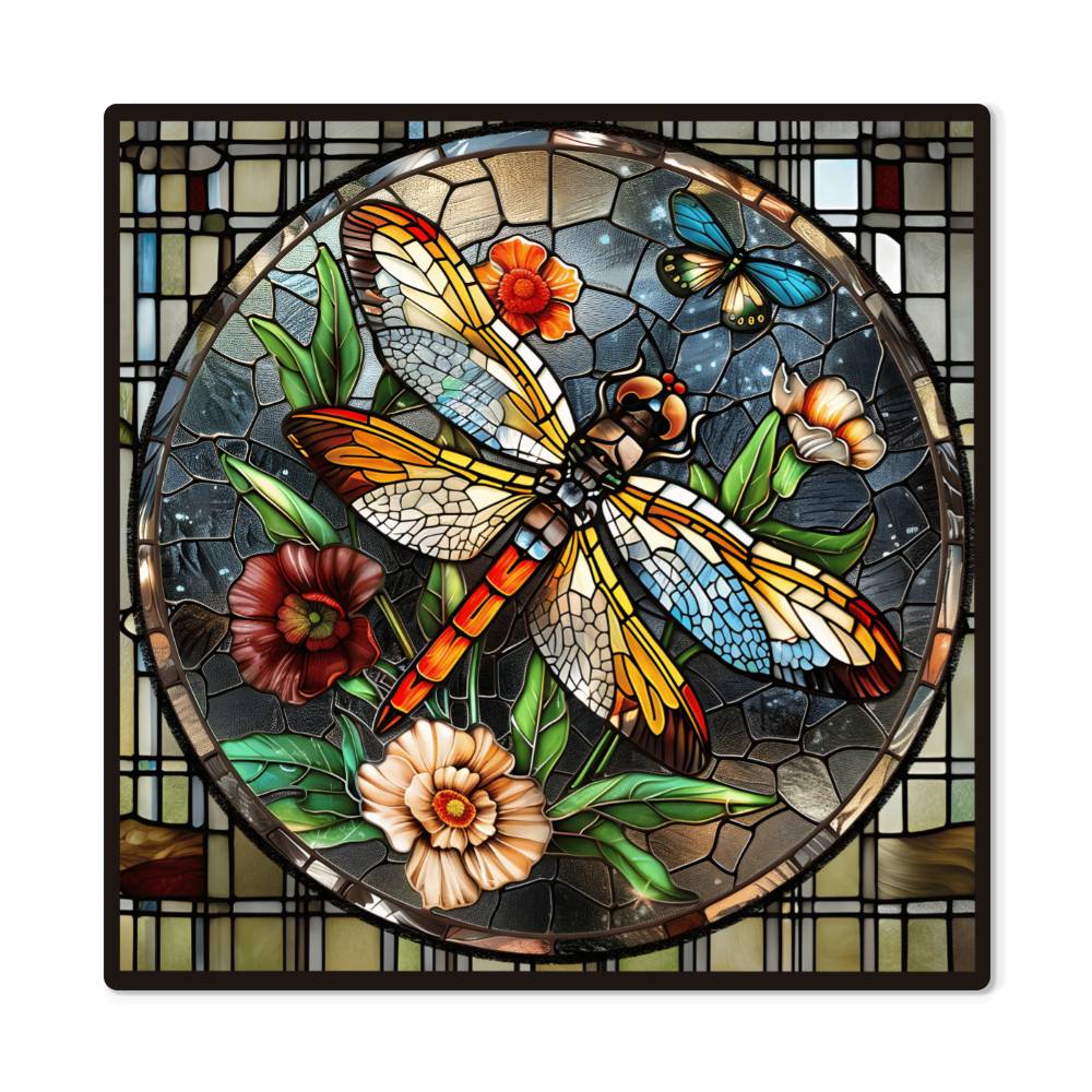 Stained Glass Look Dragonfly High Gloss Metal Prints