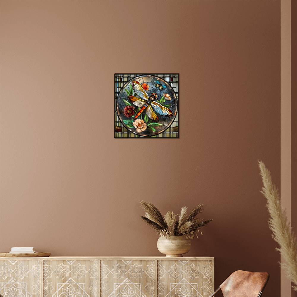 Stained Glass Look Dragonfly High Gloss Metal Prints