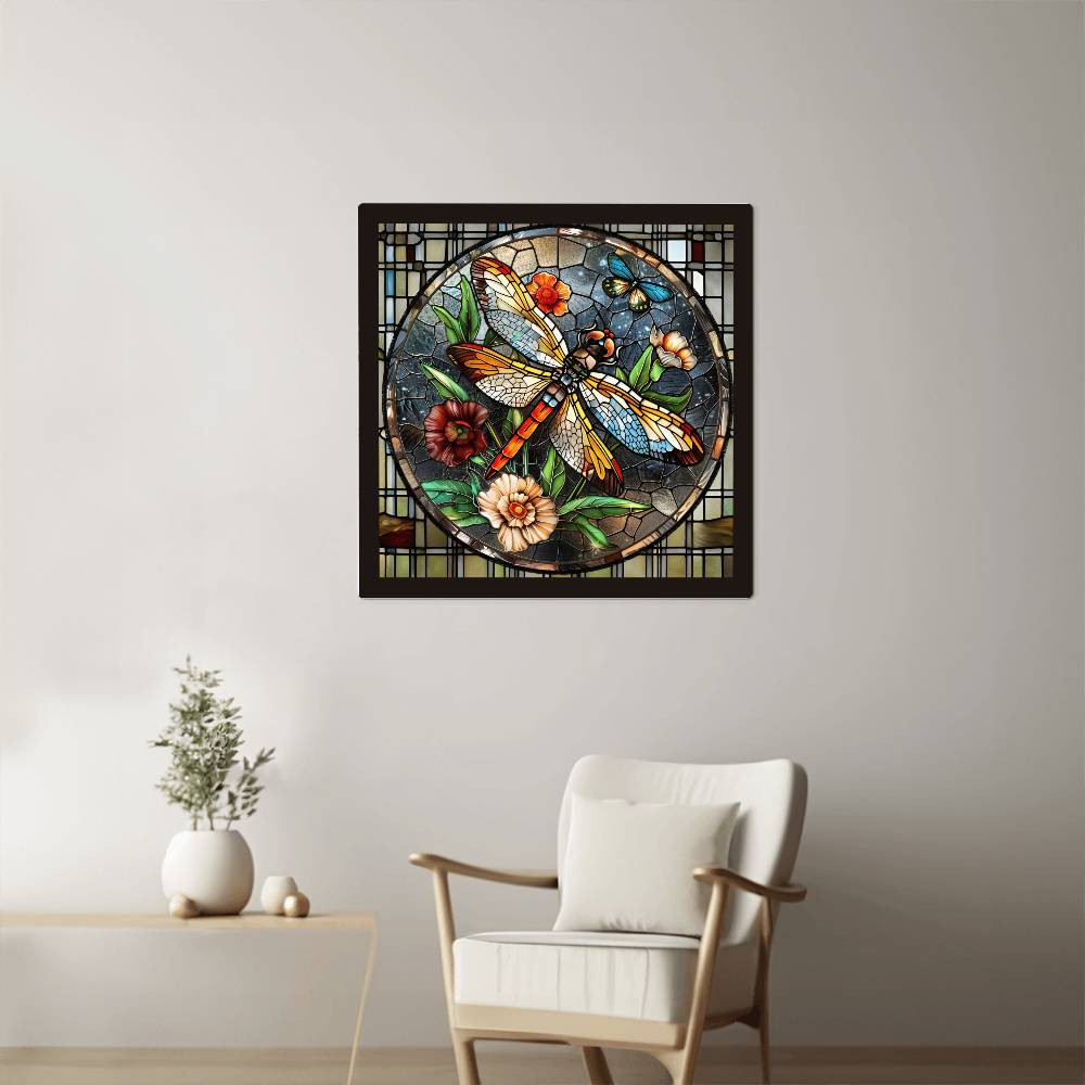 Stained Glass Look Dragonfly High Gloss Metal Prints