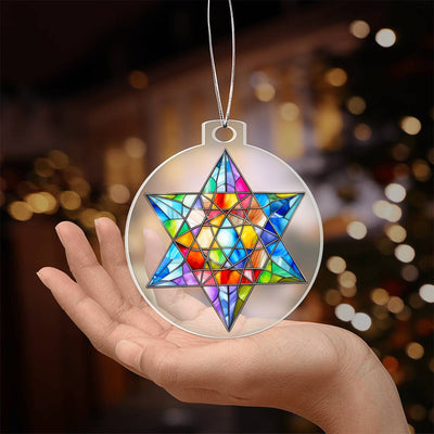 Stained Glass Look Star Of David Ornament