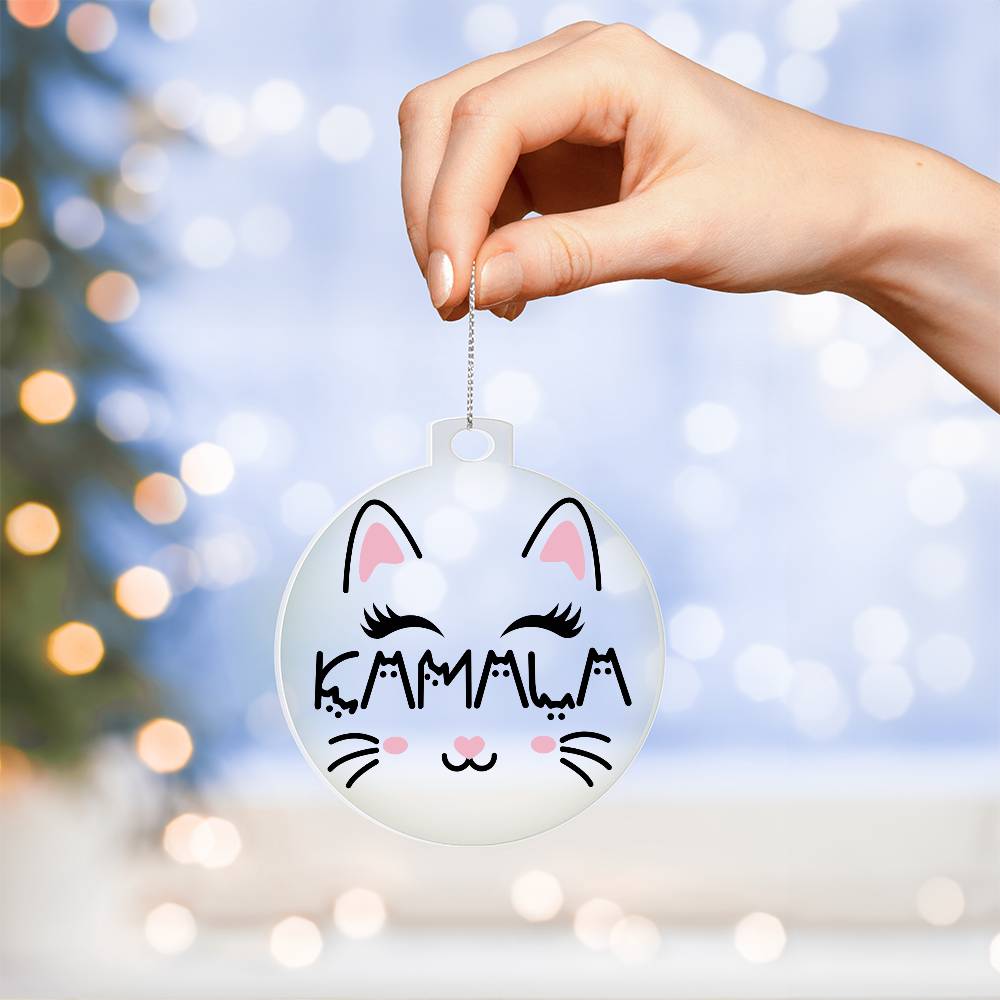 KAMALA Cat Face  Election Acrylic Ornament.