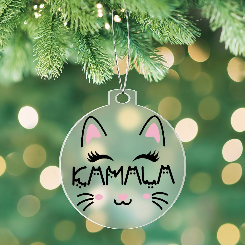 KAMALA Cat Face  Election Acrylic Ornament.
