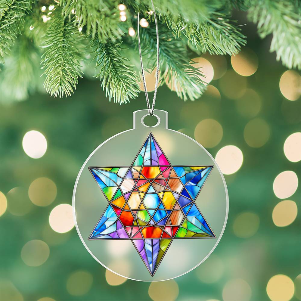 Stained Glass Look Star Of David Ornament