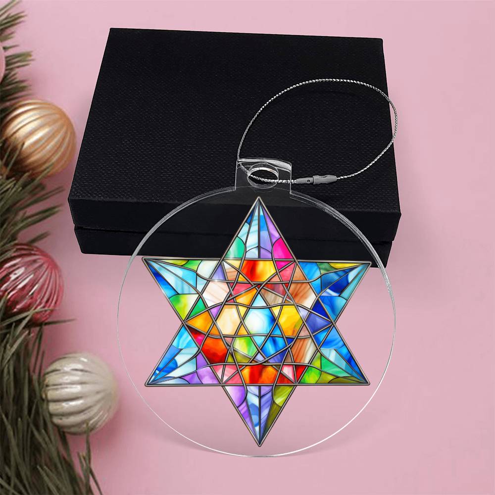 Stained Glass Look Star Of David Ornament