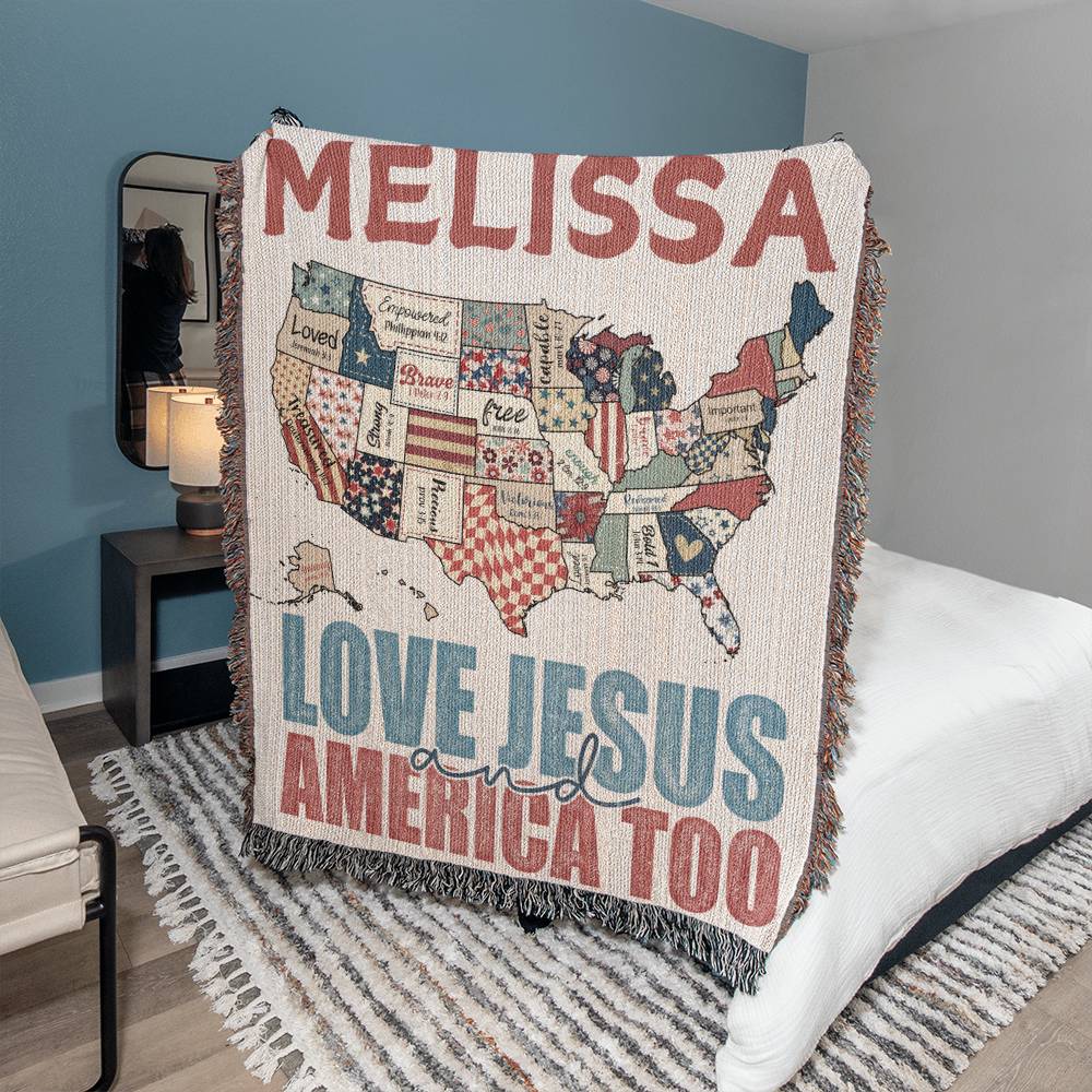 Personalized Christian American July 4th Patriot Heirloom Woven Blanket