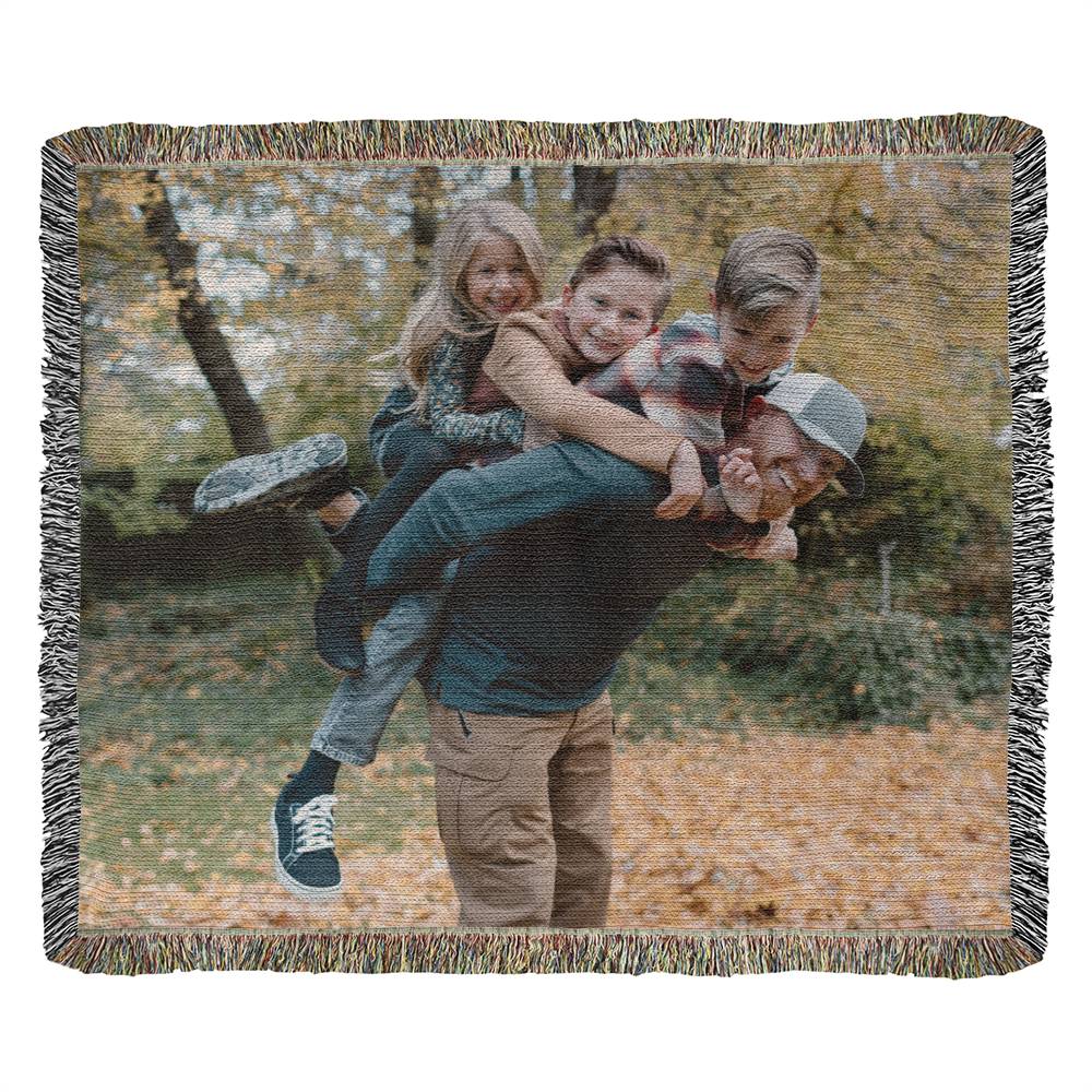 Personalized Dad and Kids Heirloom Photo Woven Blanket