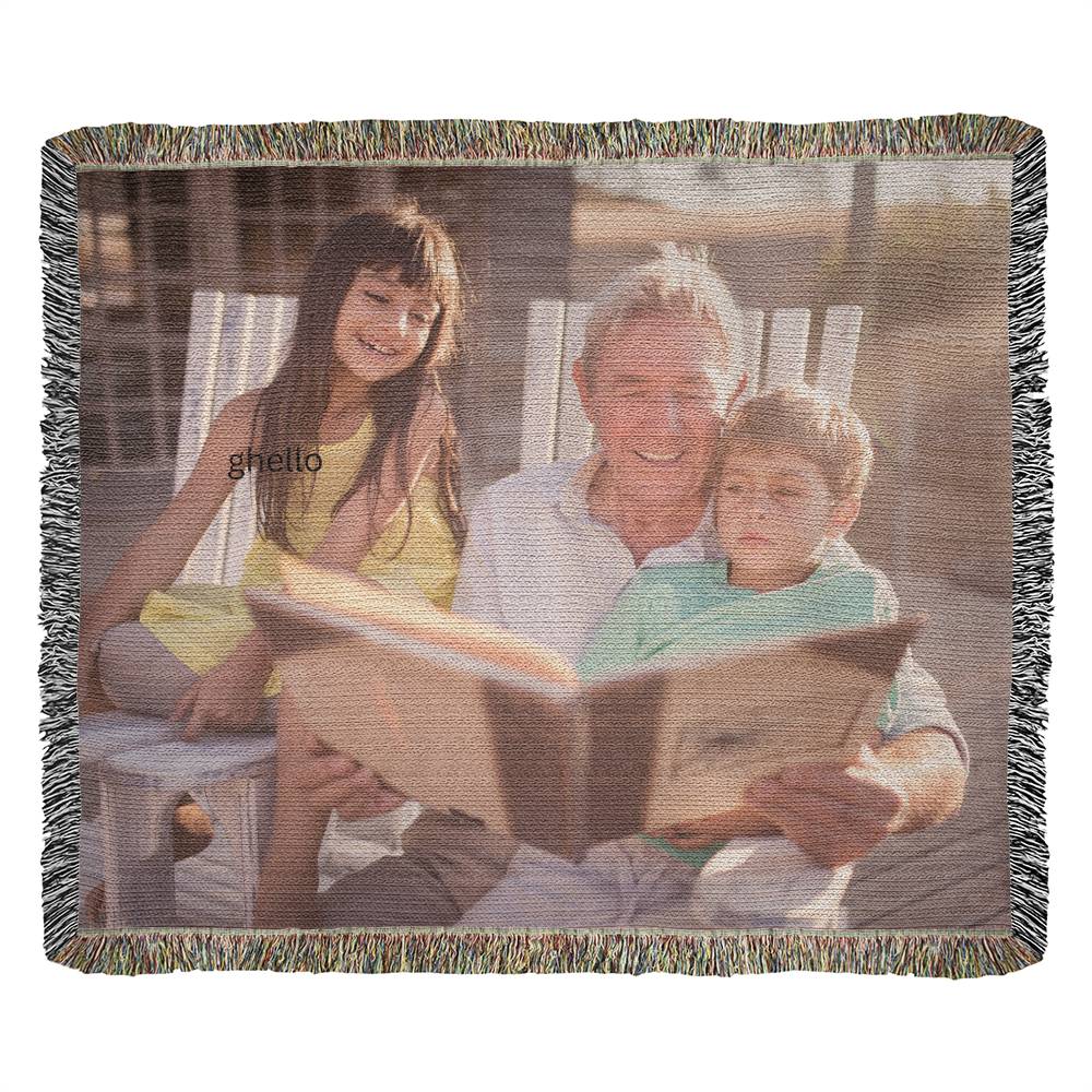 Personalized Grandfather with Grandkids Heirloom Photo Woven Blanket