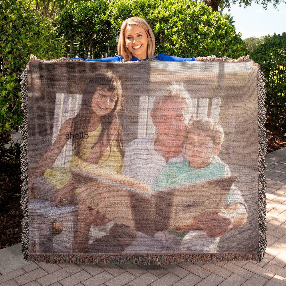 Personalized Grandfather with Grandkids Heirloom Photo Woven Blanket