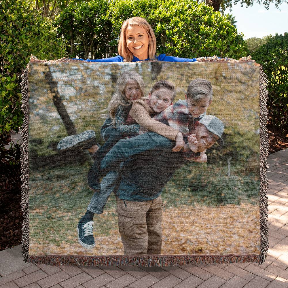 Personalized Dad and Kids Heirloom Photo Woven Blanket