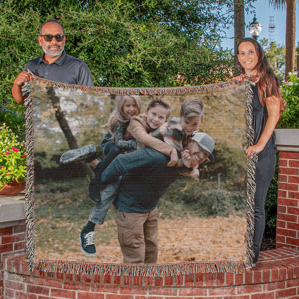 Personalized Dad and Kids Heirloom Photo Woven Blanket