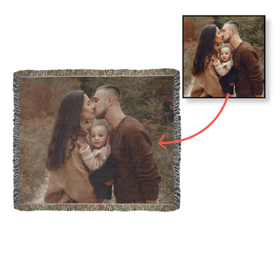 Personalized Dad and Kids Heirloom Photo Woven Blanket