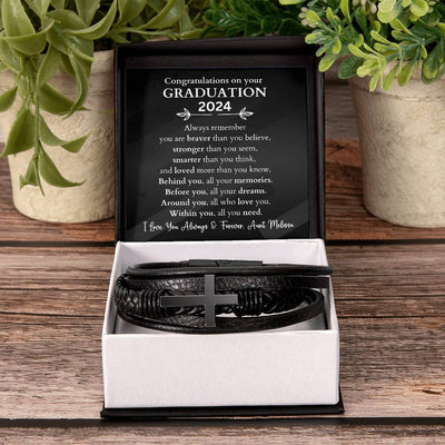 2024 Graduation Gift Men's Cross Leather Bracelet