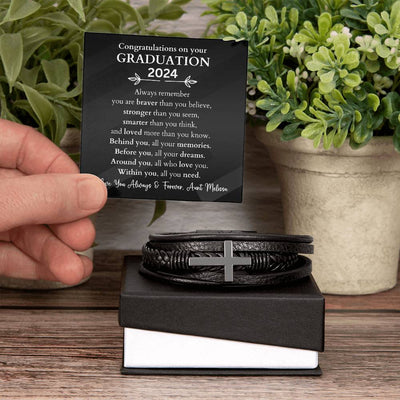 2024 Graduation Gift Men's Cross Leather Bracelet