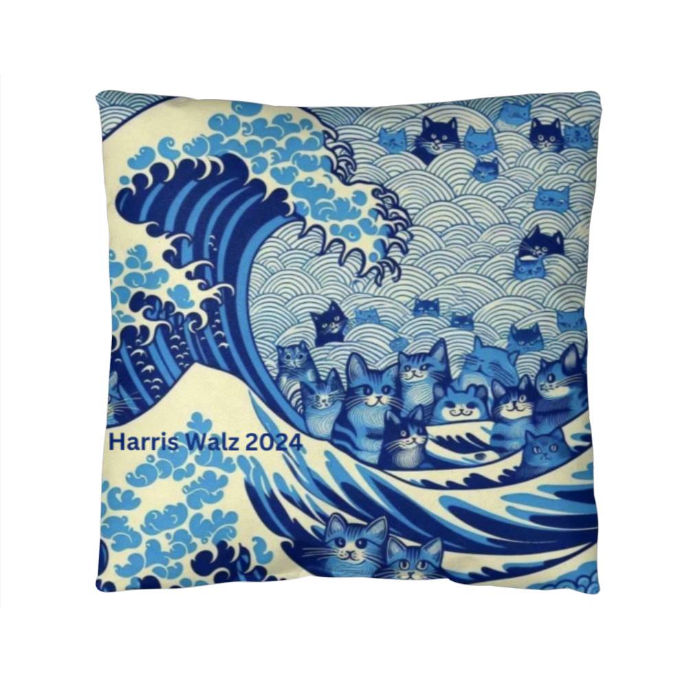 Harris Walz 2024 Election Cat Blue Wave Classic Pillow