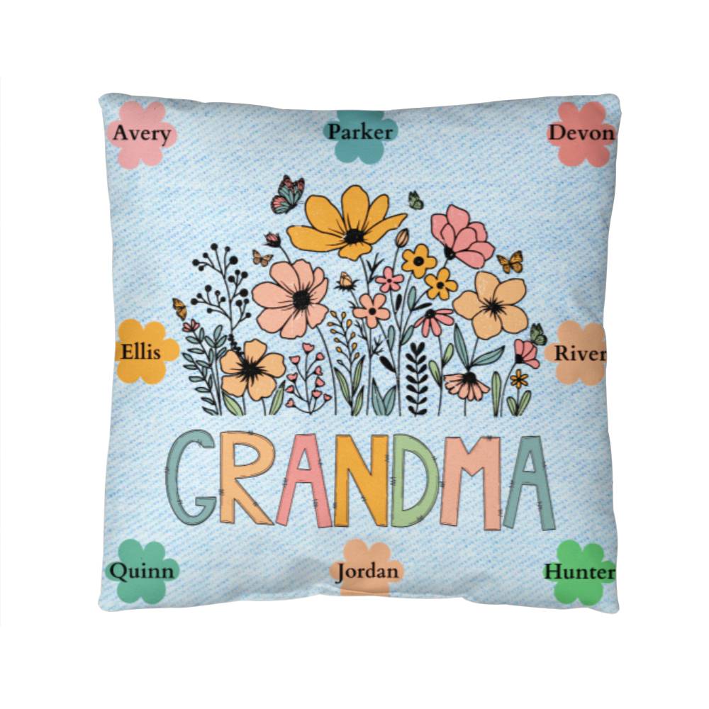 Grandma's Garden Faux Denim Throw Pillow