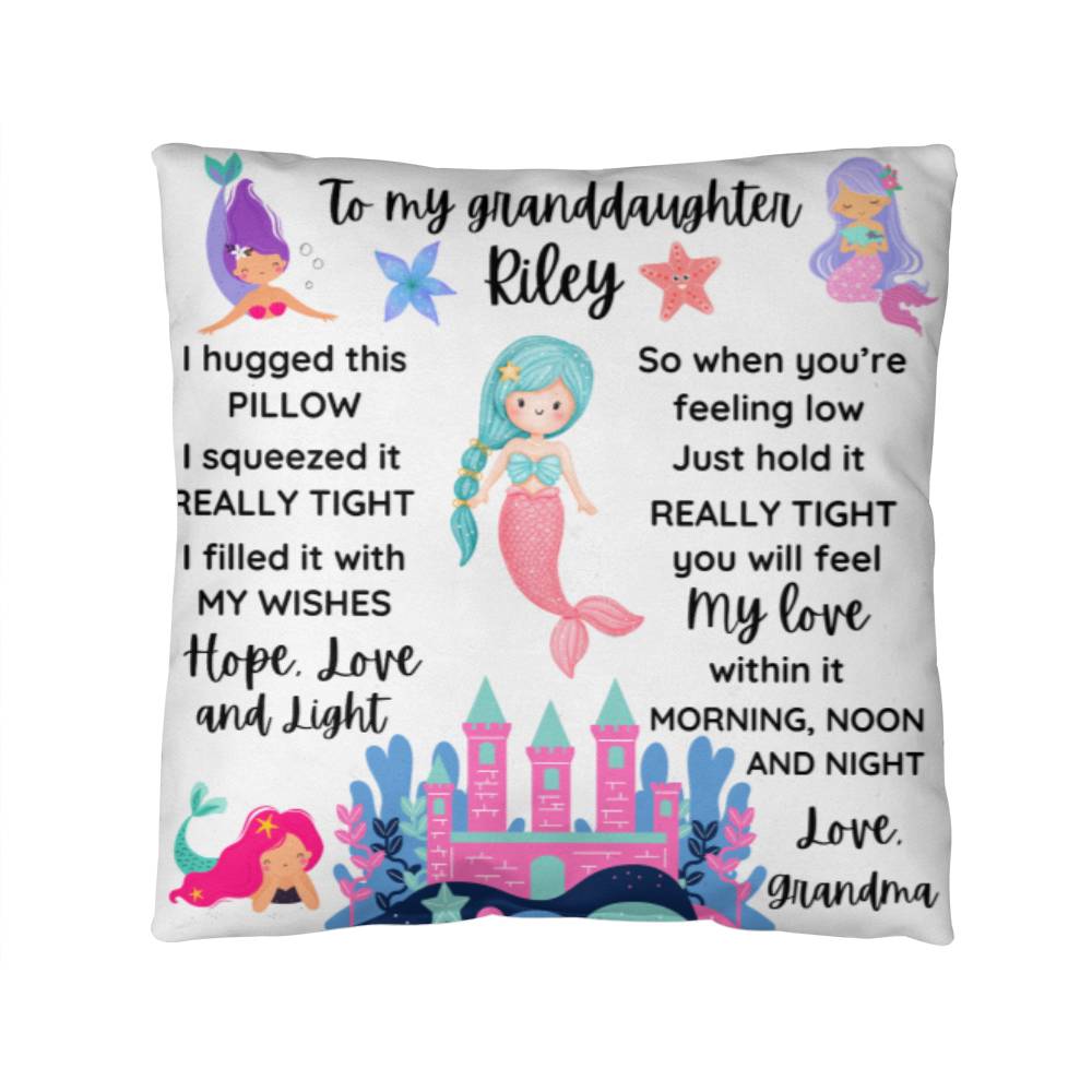 Personalized Granddaughter Mermaid Throw Pillow | Gift from Grandma, Mermaid Themed Pillow, To My Granddaughter Gift, Gift from Nana, Gift for Grandkid Pillow