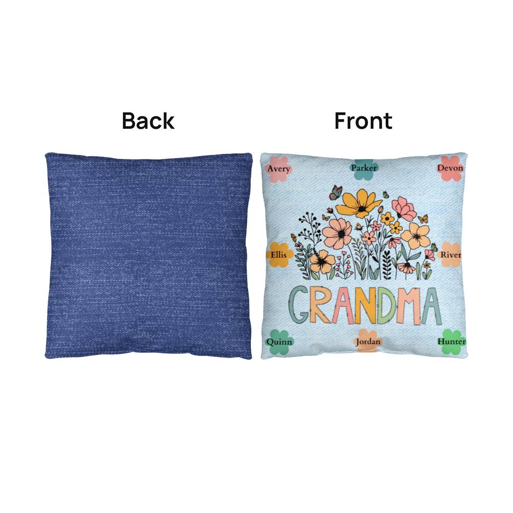 Grandma's Garden Faux Denim Throw Pillow