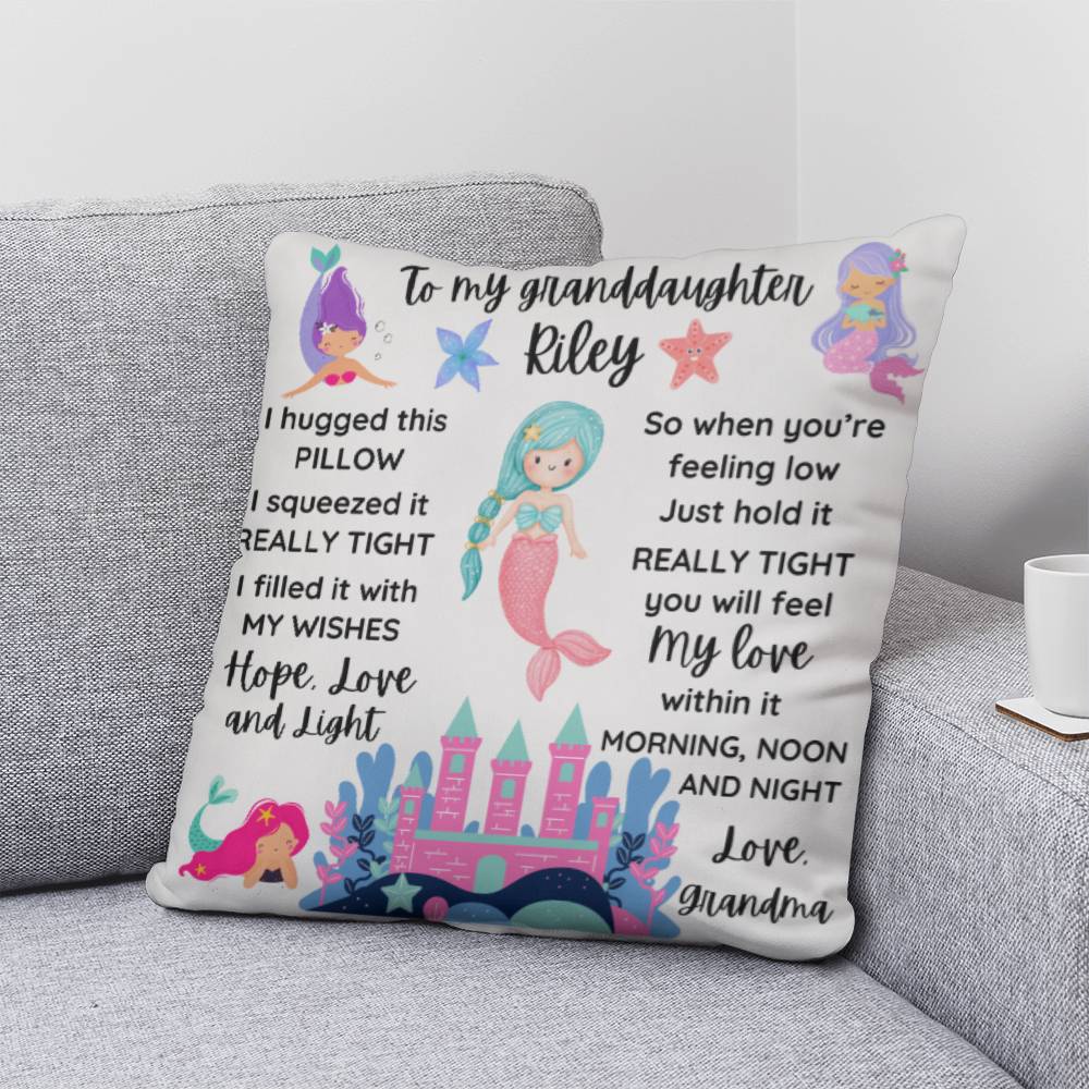 Personalized Granddaughter Mermaid Throw Pillow | Gift from Grandma, Mermaid Themed Pillow, To My Granddaughter Gift, Gift from Nana, Gift for Grandkid Pillow