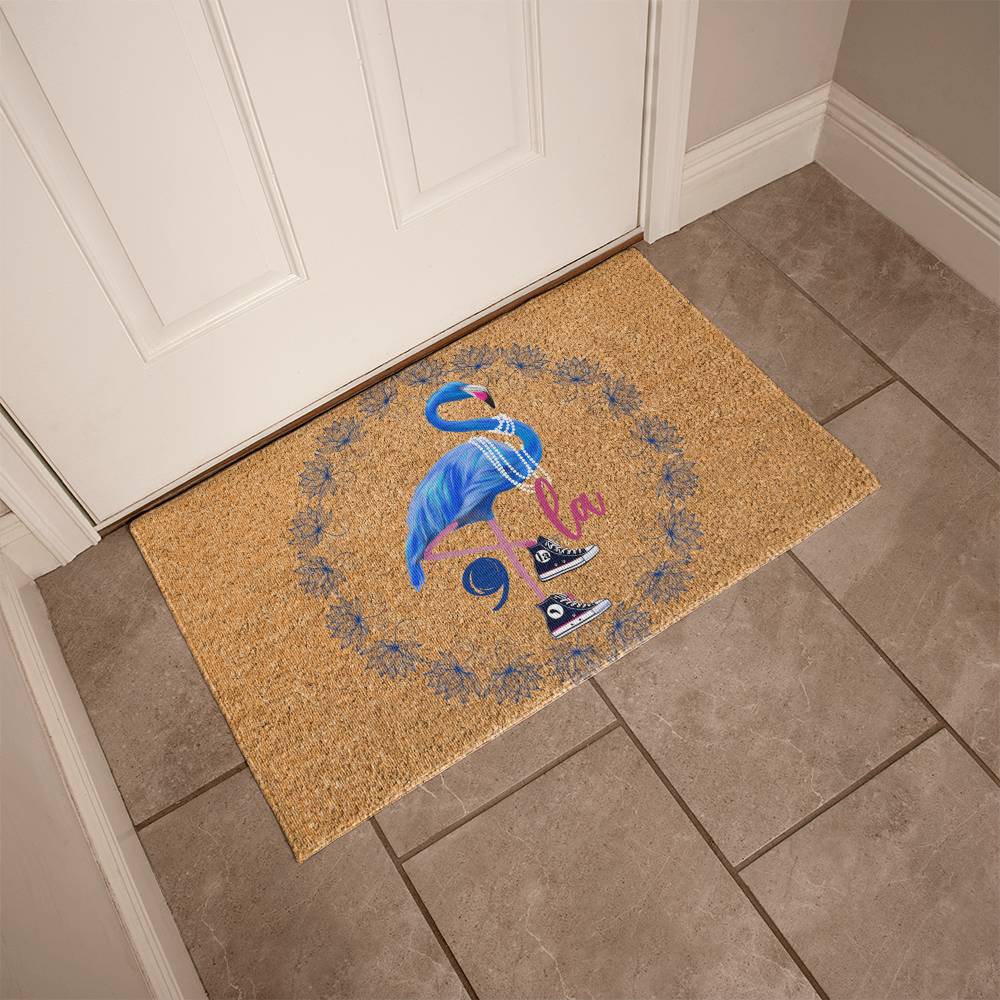 Flamingo Chucks & Pearls Kamala Election Welcome Mat