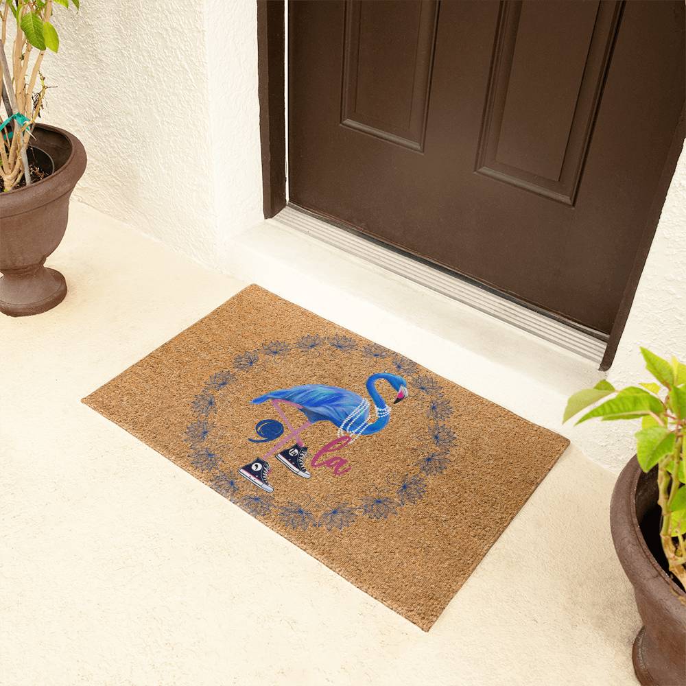 Flamingo Chucks & Pearls Kamala Election Welcome Mat