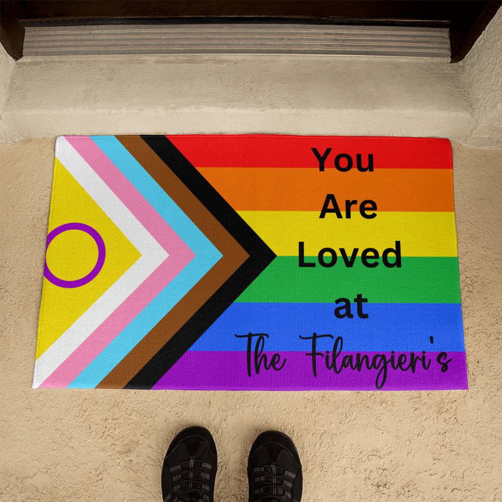 Personalized PRIDE You Are Loved Welcome Mat.