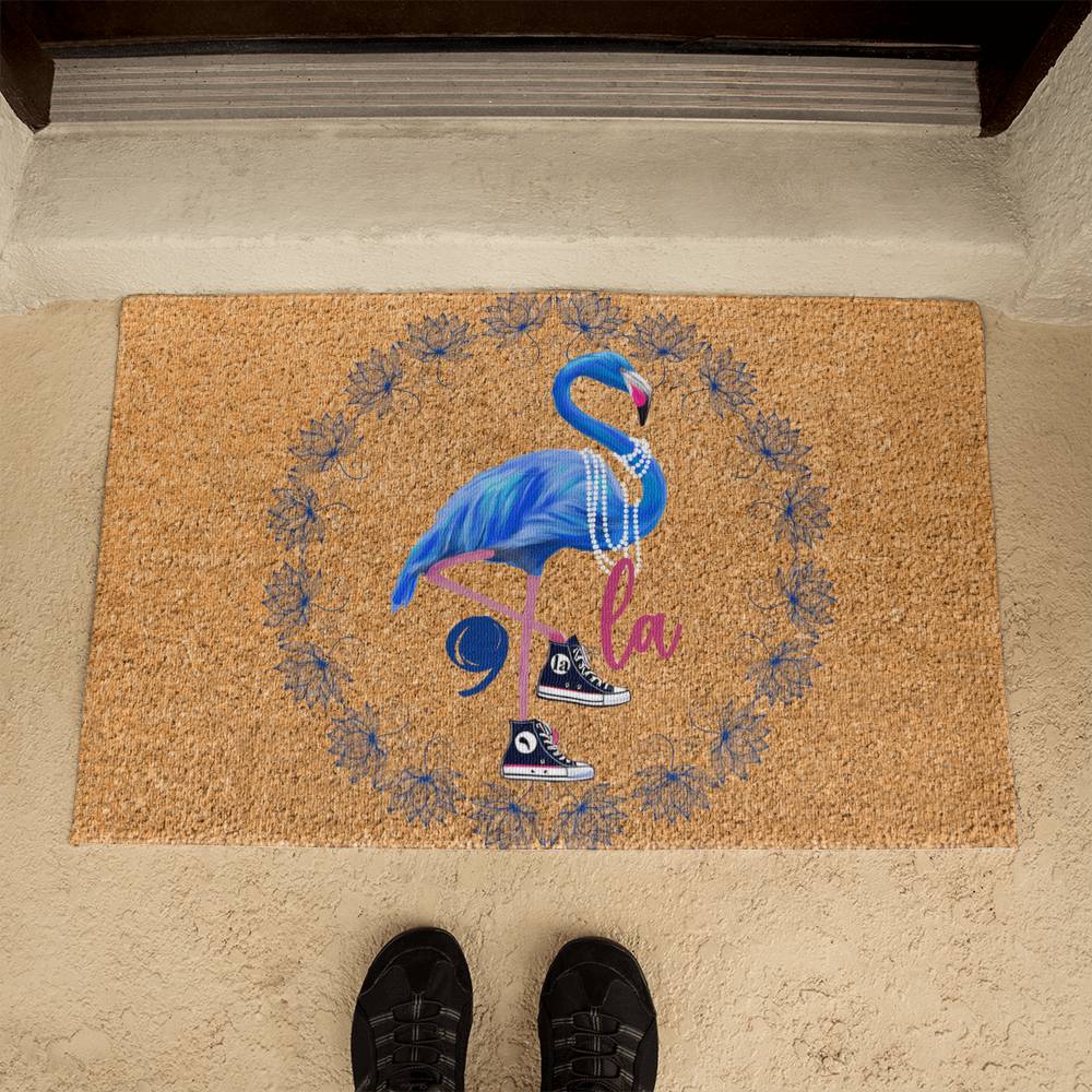 Flamingo Chucks & Pearls Kamala Election Welcome Mat