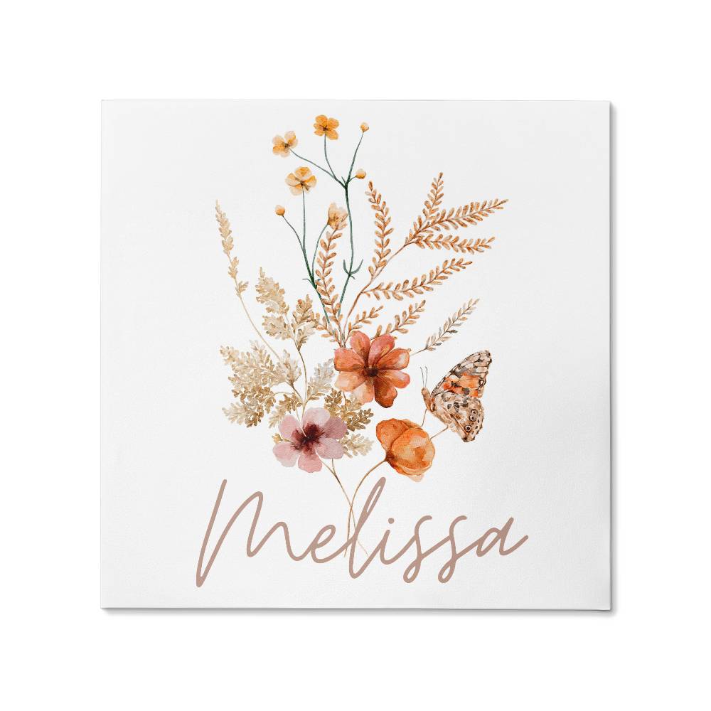 Personalized Boho Style Name Wildflower Gallery Wrapped Canvas