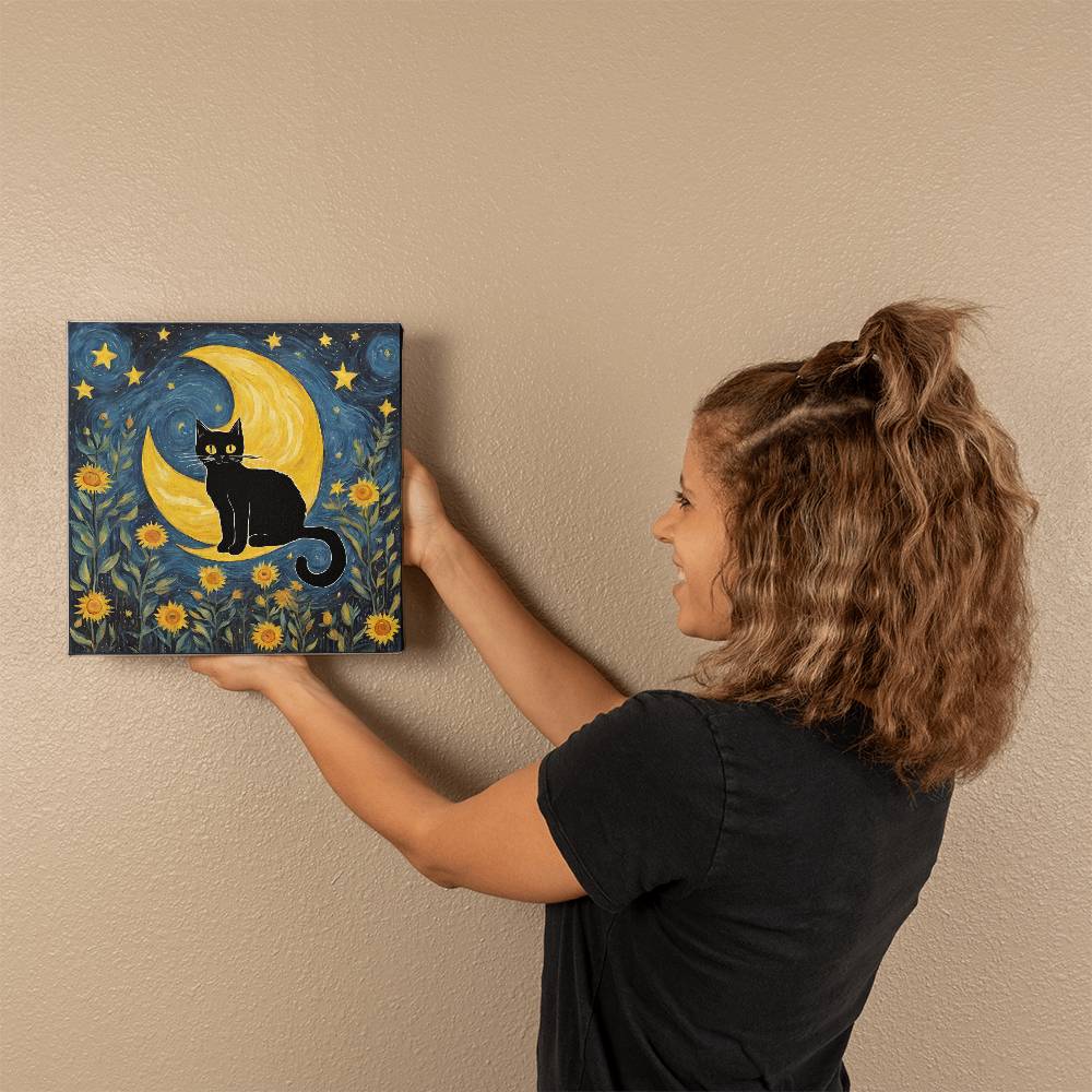 Stary Night Cat Gallery Wrapped Canvas