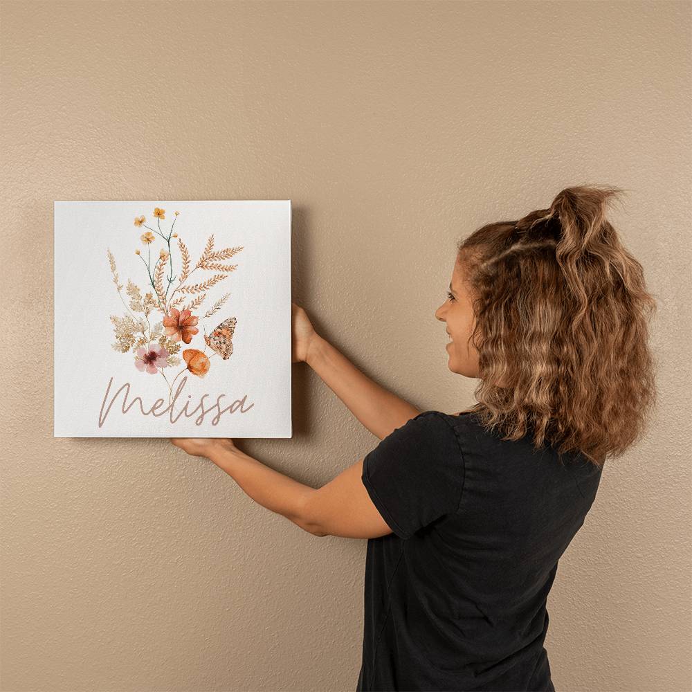 Personalized Boho Style Name Wildflower Gallery Wrapped Canvas