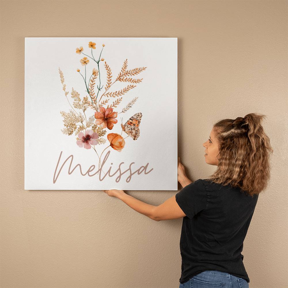 Personalized Boho Style Name Wildflower Gallery Wrapped Canvas